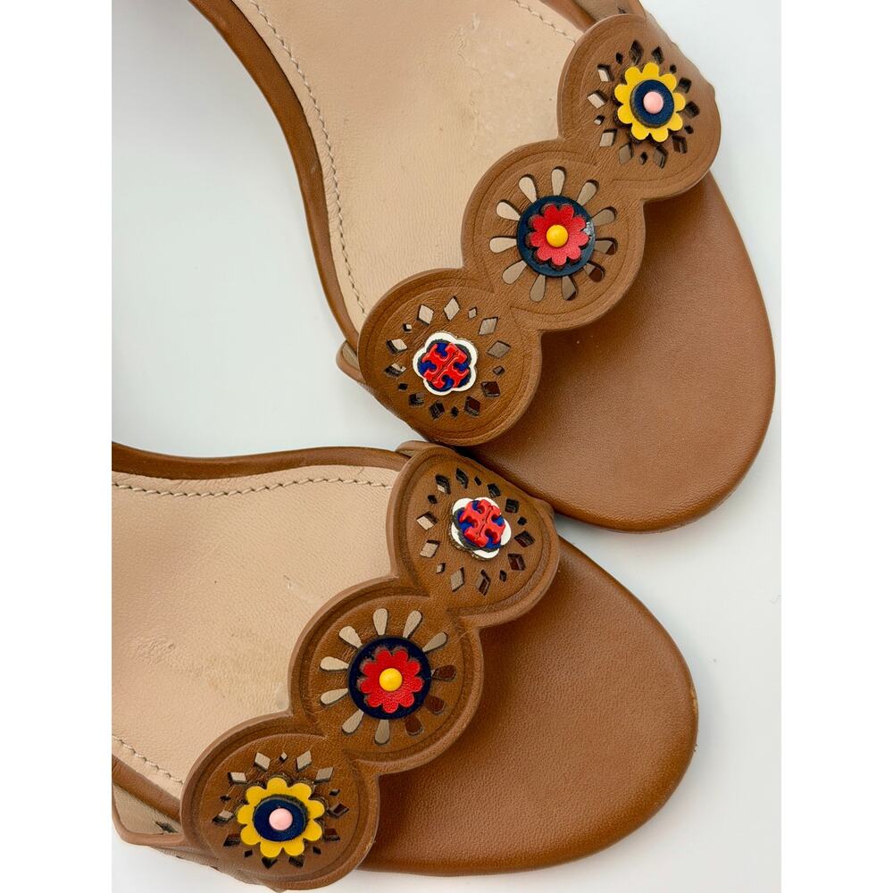 Tory Burch Marguerite Beaded Sandals Brown Leather Multi Size 7.5 Ankle Strap - Picture 10 of 16